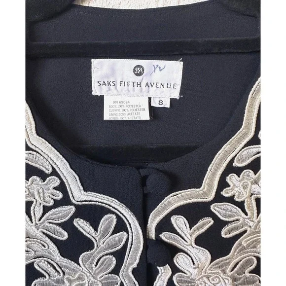 Vintage Saks Fifth Avenue Brocade Black and White Short Jacket Size 8 Old Money - Picture 5 of 14